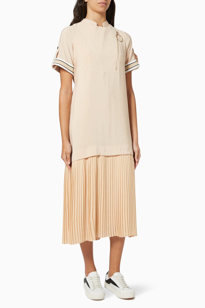 

Mandarin Collar Dress in Viscose, Neutral