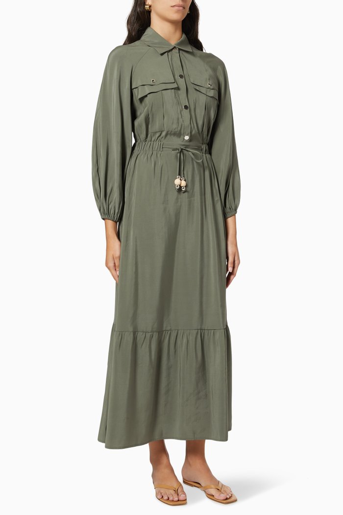 

Long Sleeve Dress in Fluid Viscose, Green