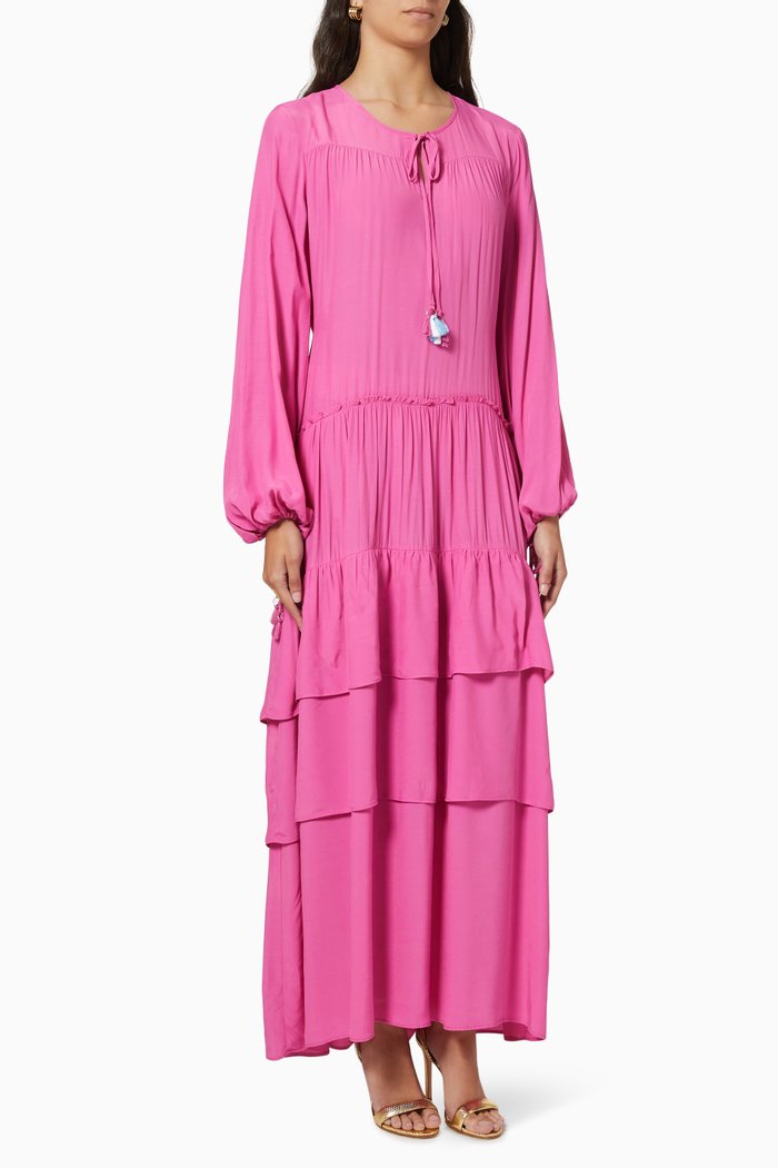 

Tiered Dress in Viscose, Pink