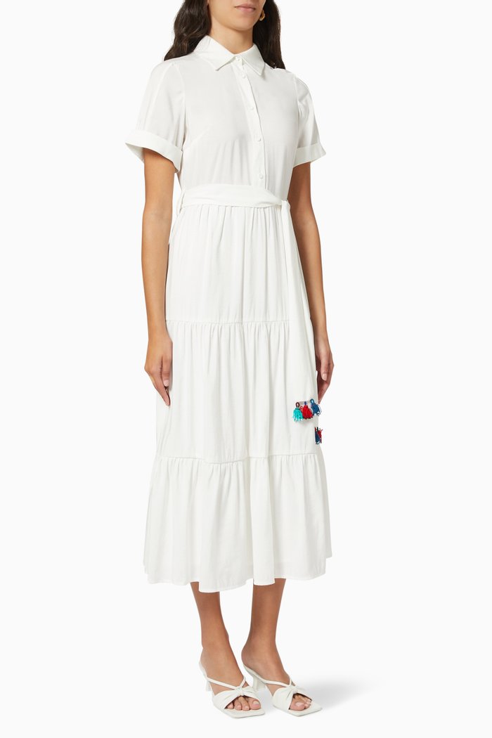 

Tiered Shirt Dress in Viscose, White