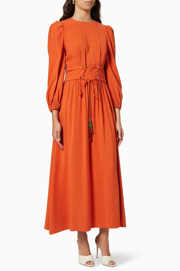 Corset Waist Dress in Modal, Red