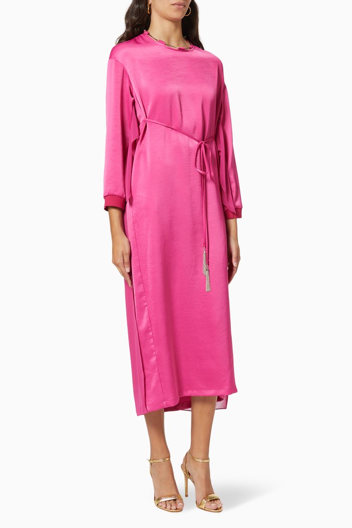 

Long Sleeve Belted Dress, Pink