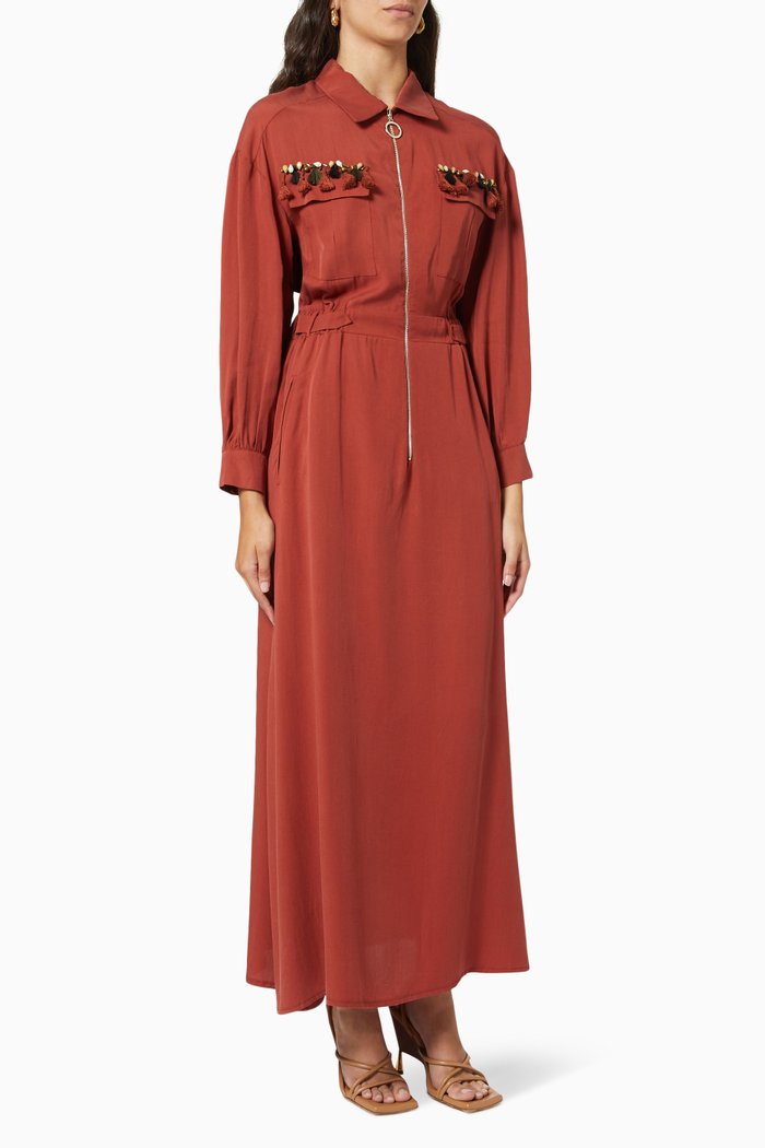 

Long Sleeve Dress in Tencel, Brown