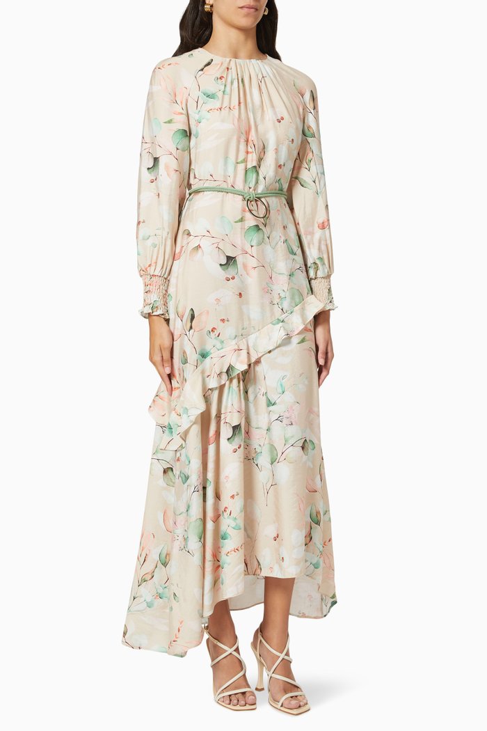 

Floral Belted Dress, Neutral