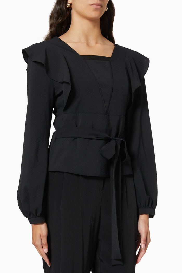 

Ruffle Belted Blouse, Black