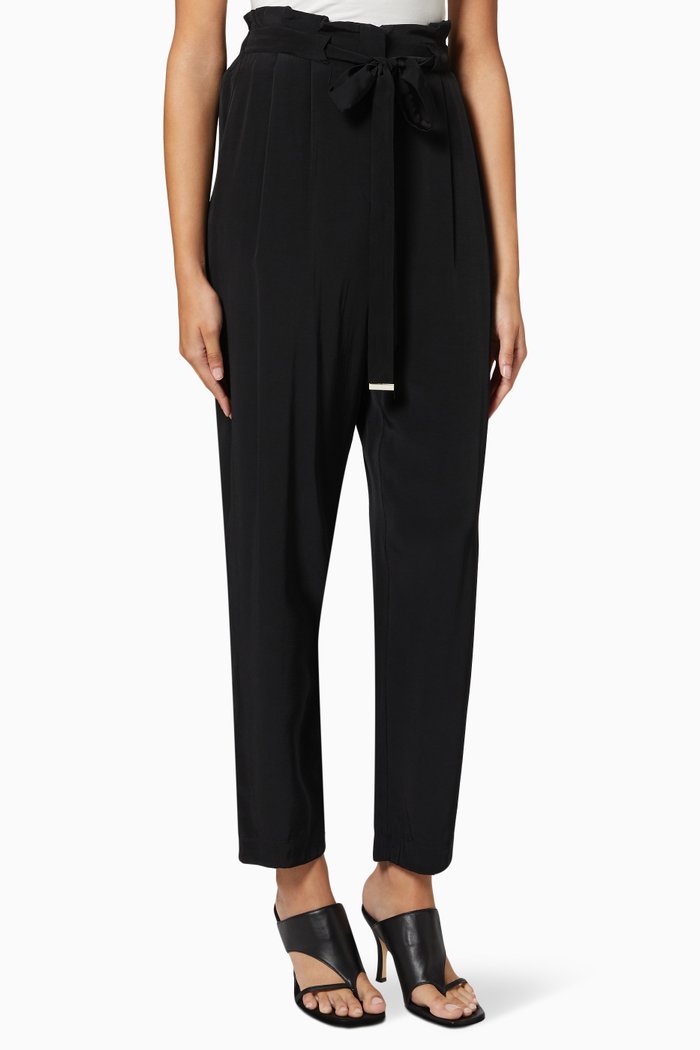 

Paperbag Waist Pants in Viscose, Black