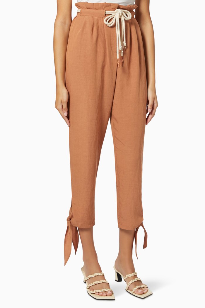 

Paperbag Waist Pants in Tencel, Brown