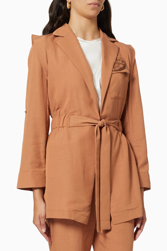 

Embellished Pocket Jacket in Tencel, Brown