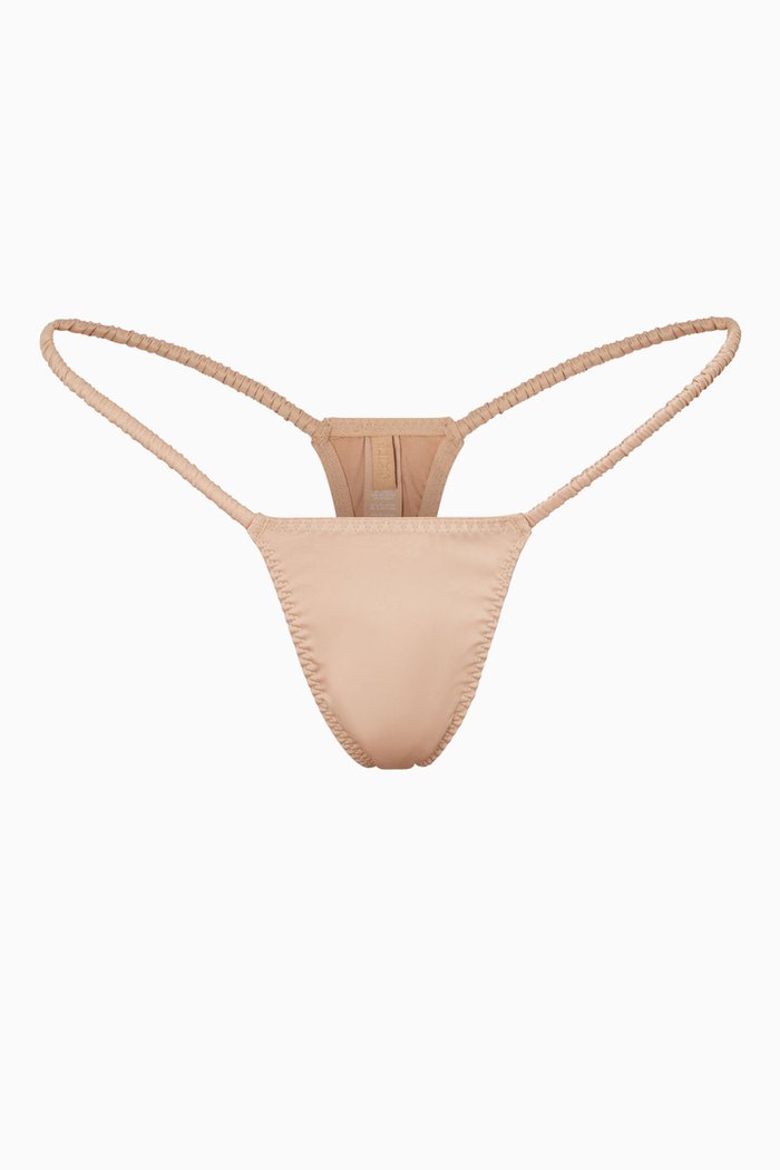 

Woven Shine Scrunchie String Thong, Pink