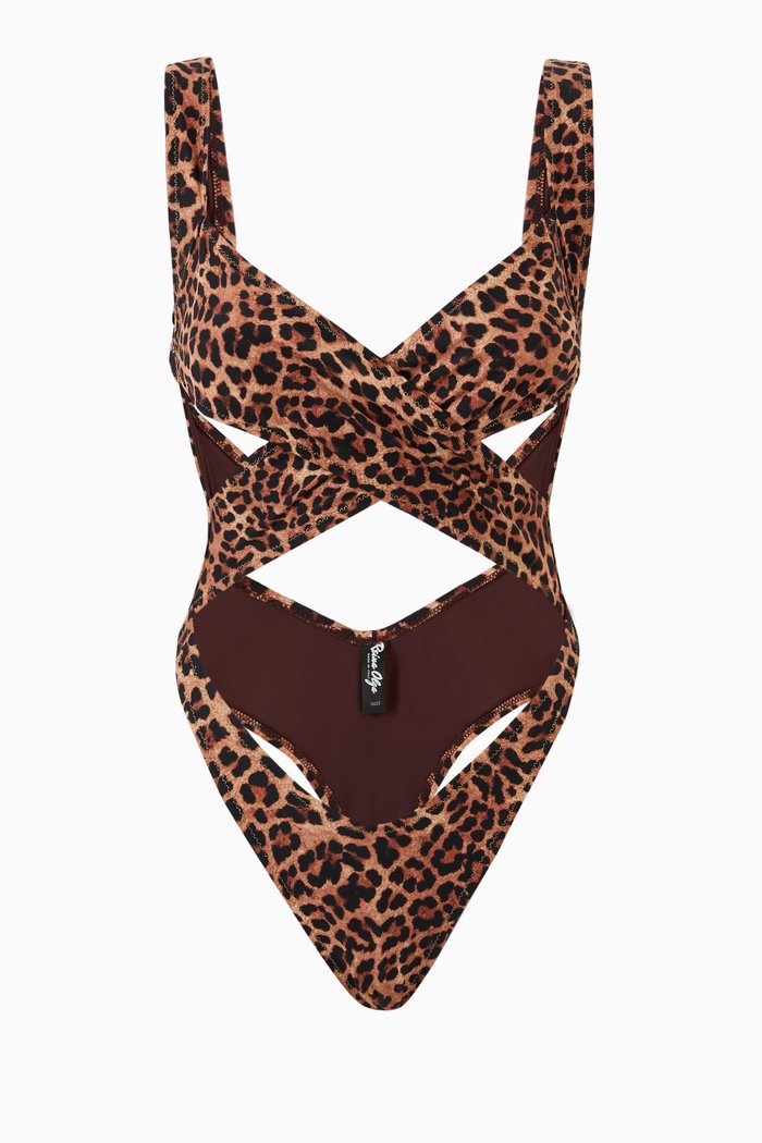 Exotica Print One-Piece Swimsuit, Brown