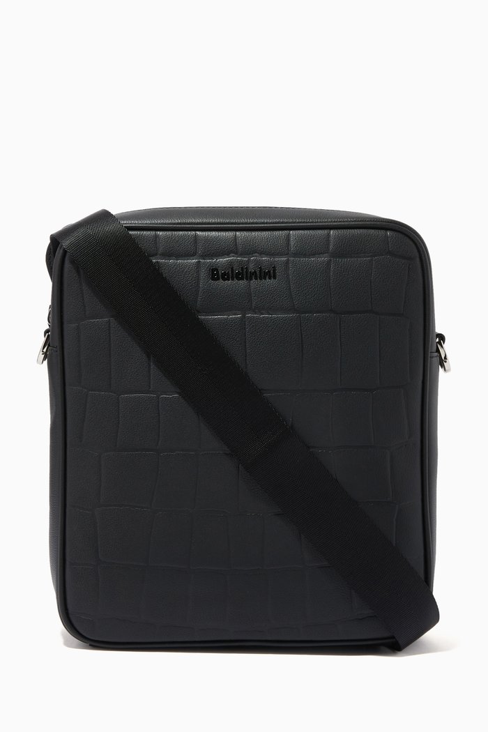 

Crossbody Bag in Crocodile-Effect Calf Leather, Black