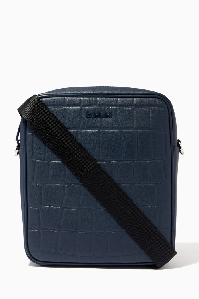 

Crossbody Bag in Crocodile-Effect Calf Leather, Blue