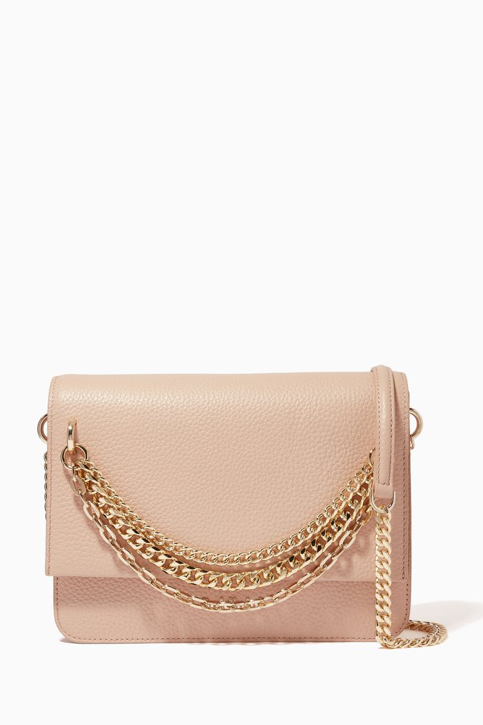 

Chain Trim Shoulder Bag in Leather, Neutral