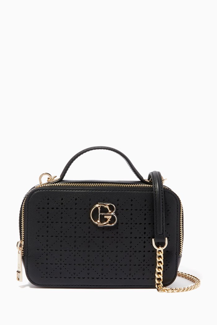 

Logo Shoulder Bag in Laser-cut Leather, Black