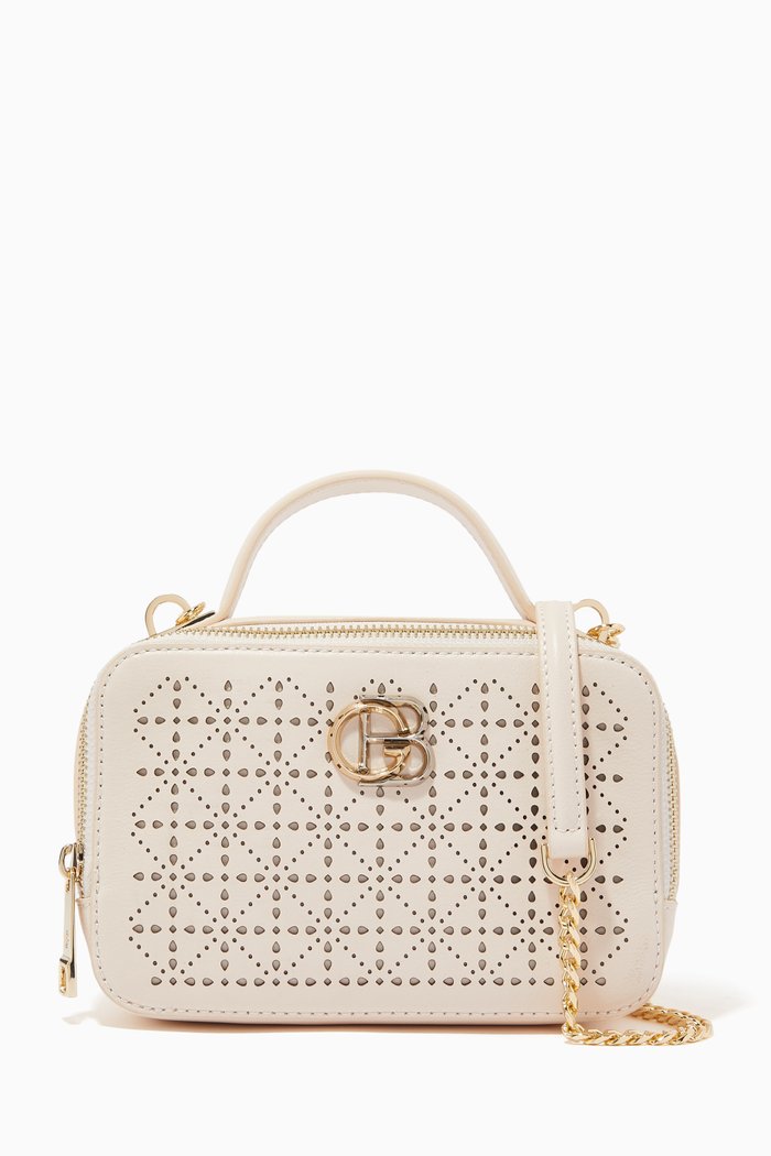

Logo Shoulder Bag in Laser-cut Leather, Neutral