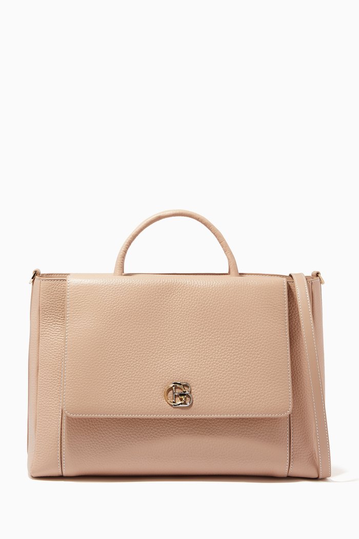 Helena Tote Bag in Leather, Neutral