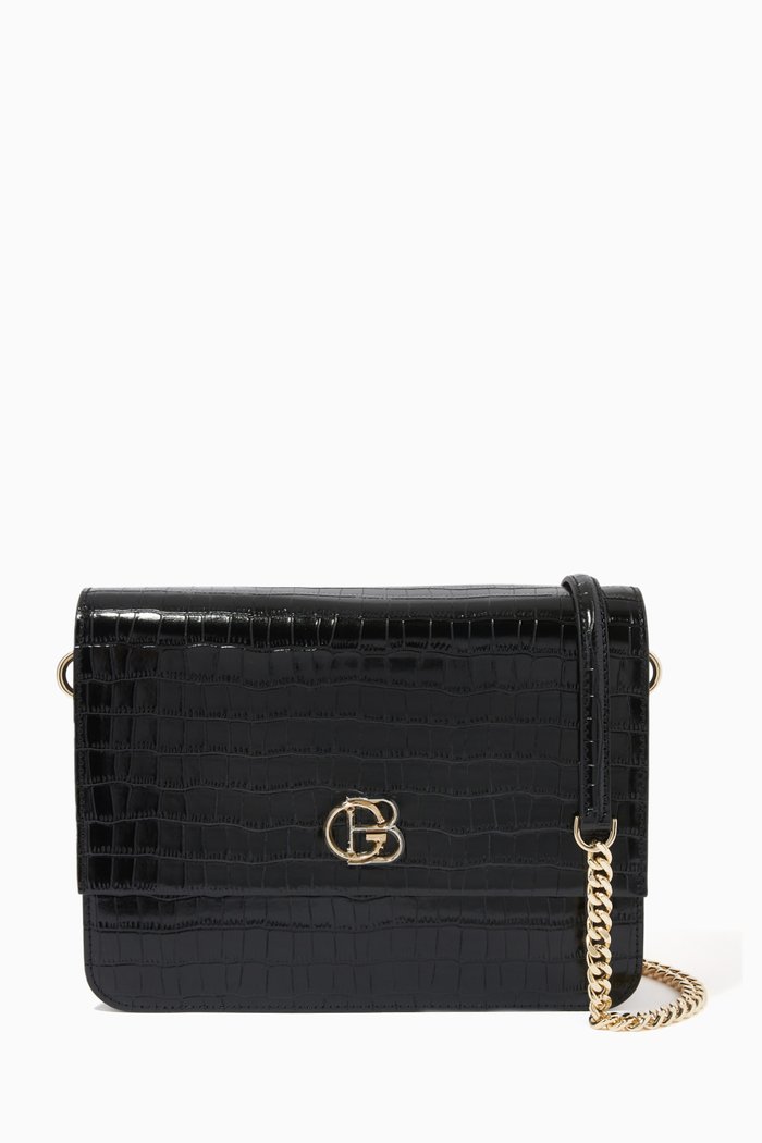 

Claudia Shoulder Bag in Crocodile-embossed Leather, Black