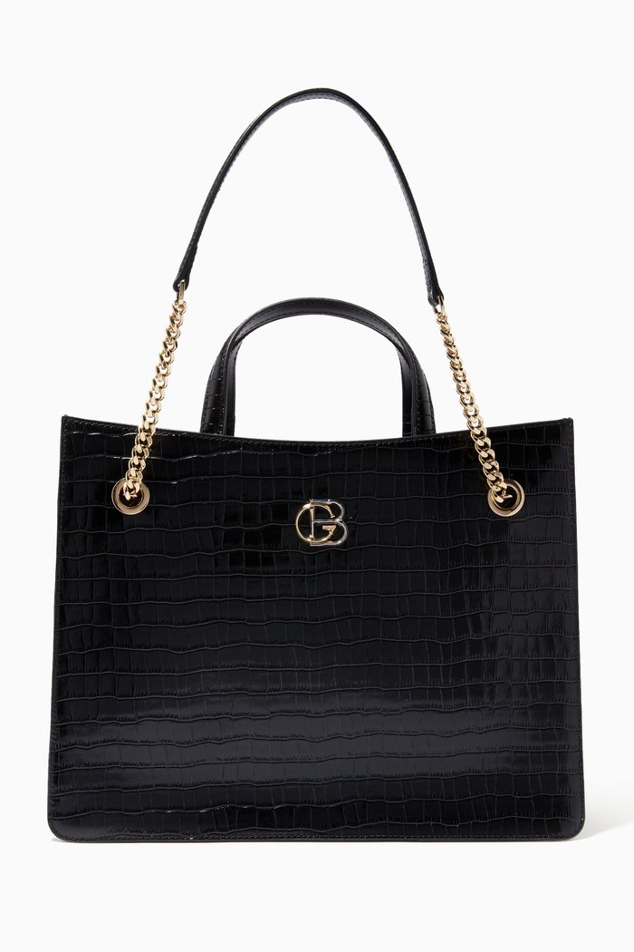 

Logo Tote Bag in Crocodile-embossed Leather, Black