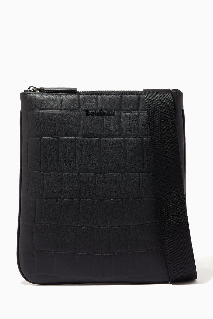 

Crossbody Bag in Embossed Leather, Black