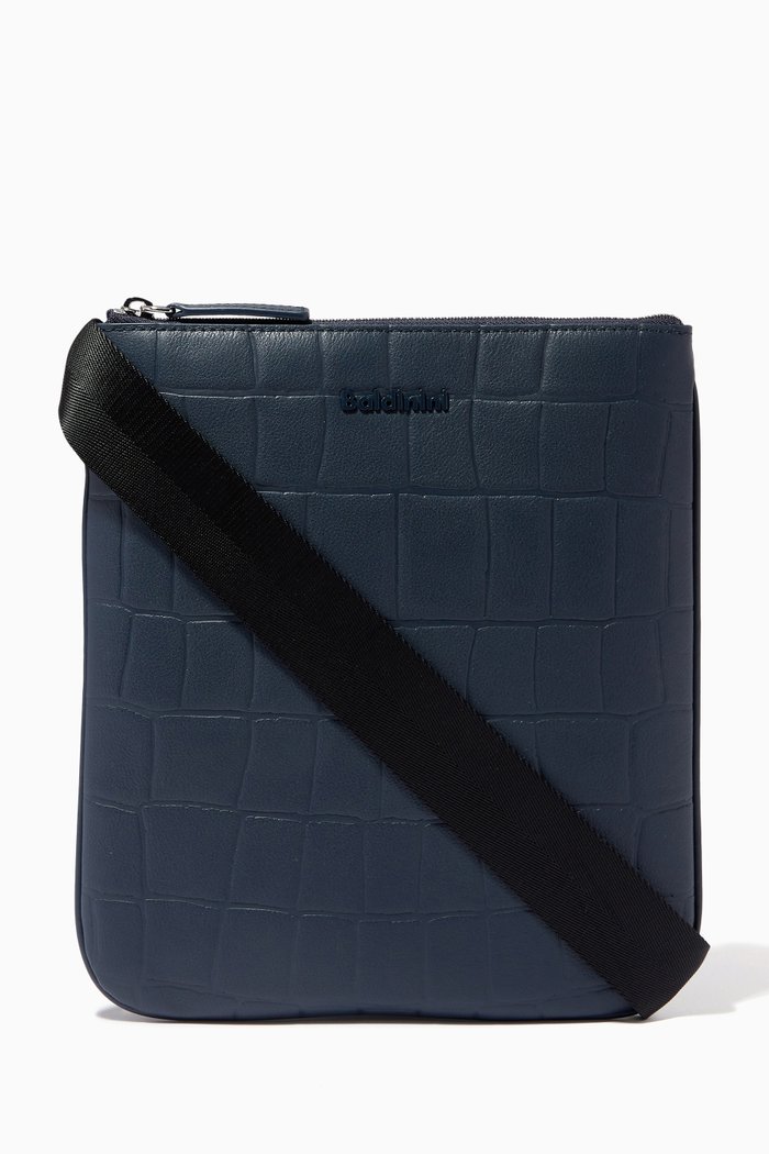 

Crossbody Bag in Embossed Leather, Blue
