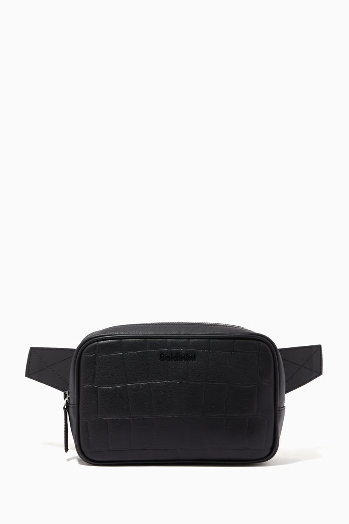 

Waist Bag in Crocodile-Effect Calf Leather, Black