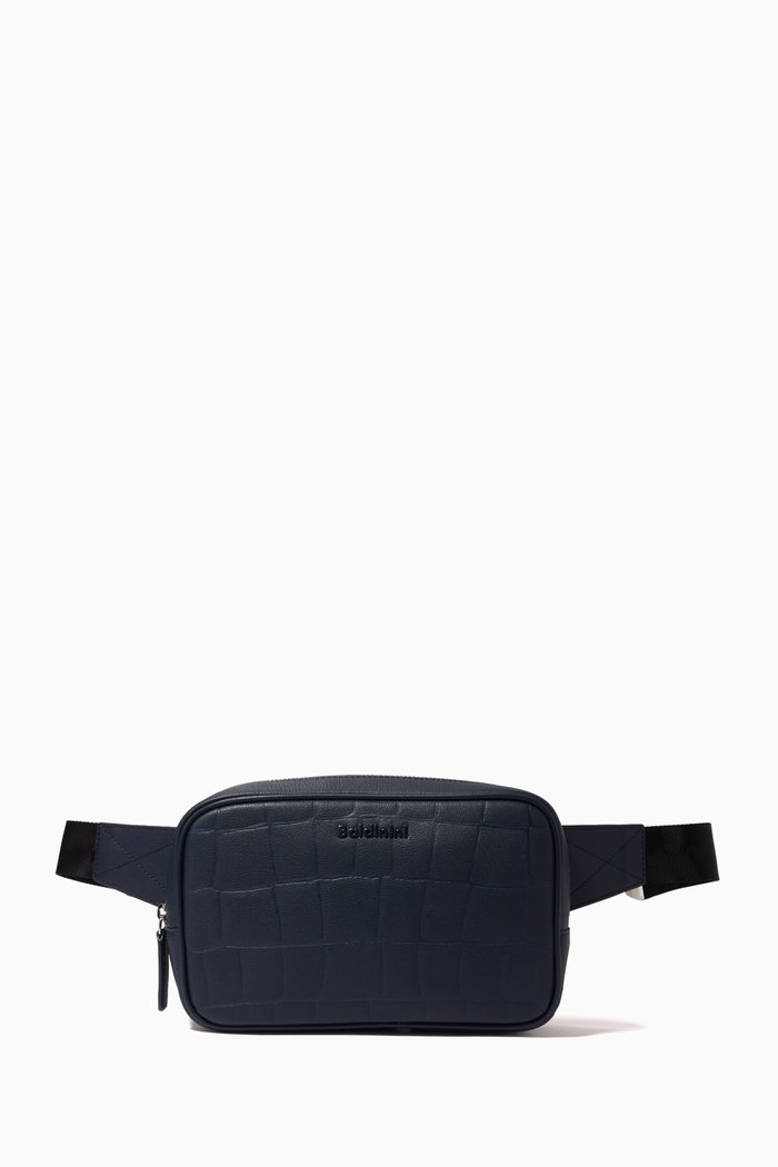 

Waist Bag in Crocodile-Effect Calf Leather, Blue