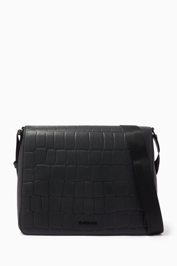 

Crossbody Bag in Crocodile-effect Calf Leather, Black