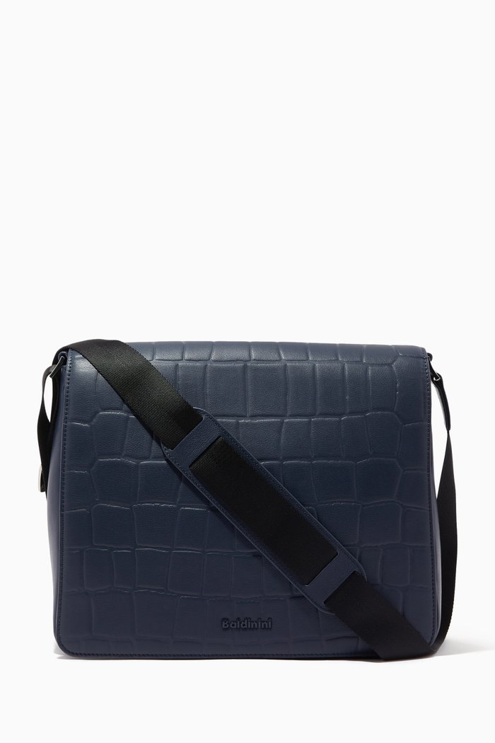 

Crossbody Bag in Crocodile-effect Calf Leather, Blue