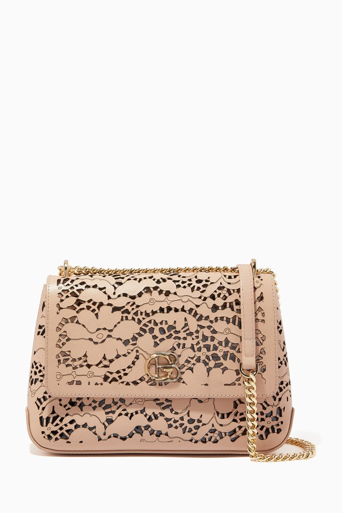 Veronica Shoulder Bag in Laser-cut Leather, Neutral