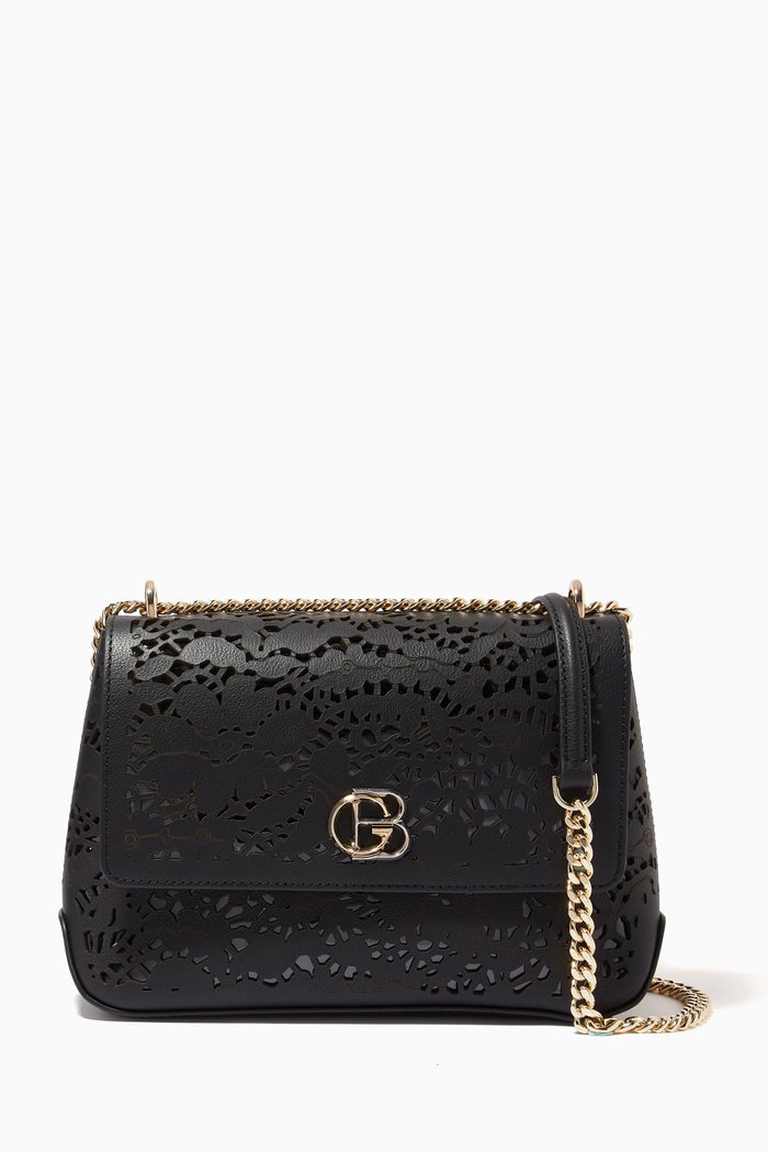 

Veronica Shoulder Bag in Laser-cut Leather, Black