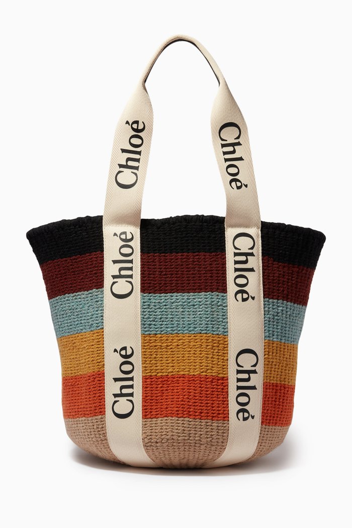 

Large Woody Tote Bag in Hand Braided Striped Wool & Linen, Multicolour