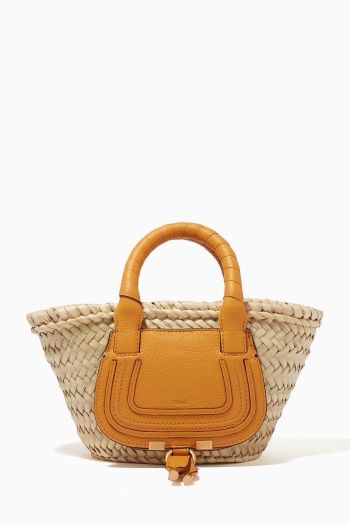 

Mini Marcie Basket Bag in Raffia & Grained Calfskin, Yellow