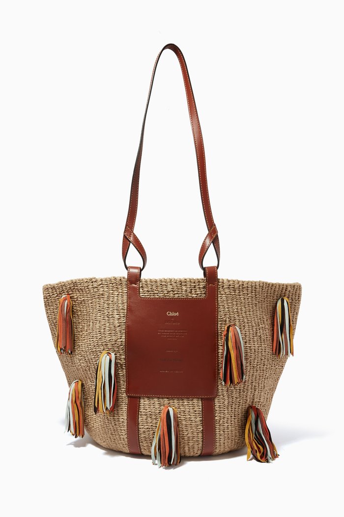 

Large Tassel Basket Bag in Fair Trade Paper & Leather, Brown