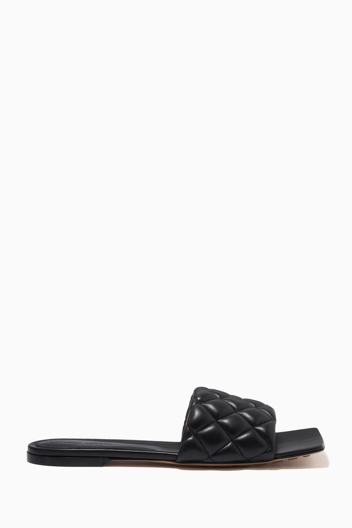

Flat Sandals in Intreccio Leather, Black