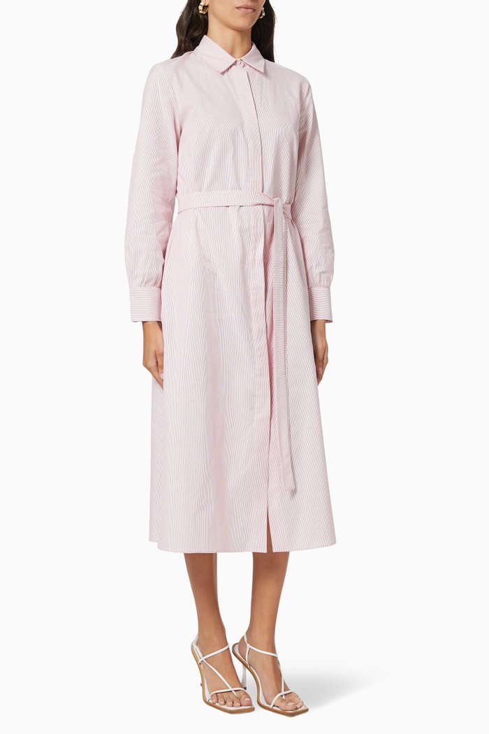 

Stripe Shirt Dress in Cotton, Red