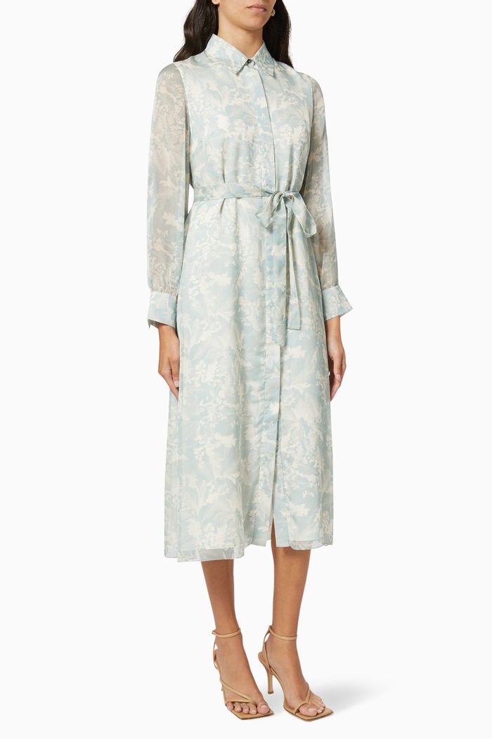 

Printed Shirt Dress in Silk, Green