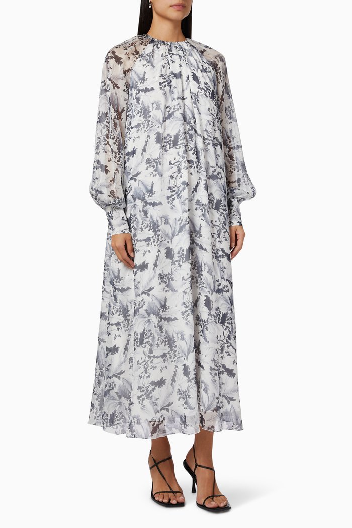 

Floral Print Dress in Silk, Blue