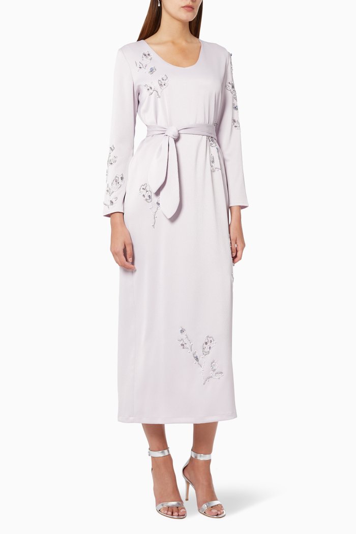 

Embellished Jalabiya in Satin, Purple