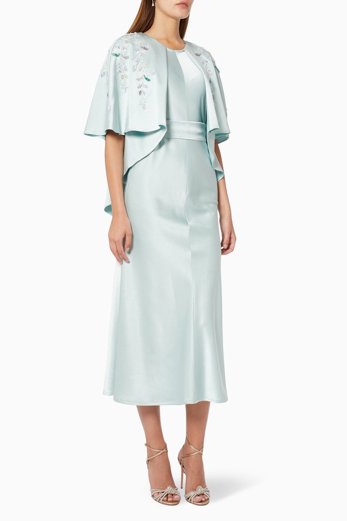 

Cape Dress in Satin, Green