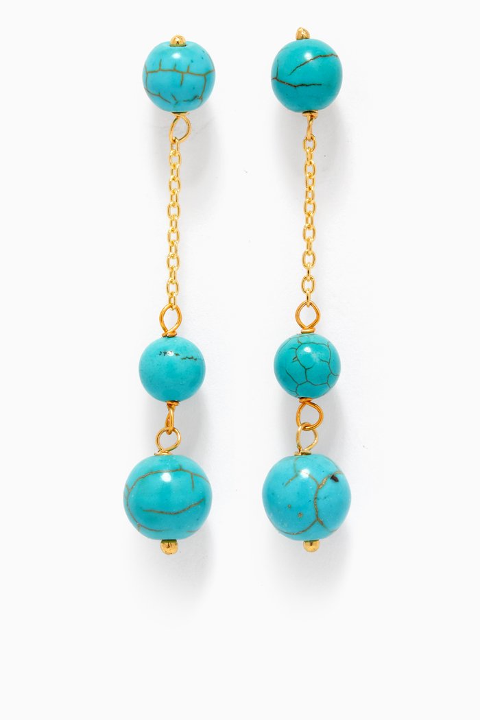 

Fajr Turquoise Drop Earrings in 18kt Gold Plated Sterling Silver, Blue