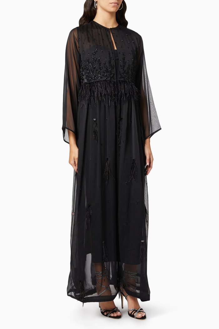 

Beaded Wedding Abaya in Chiffon, Black
