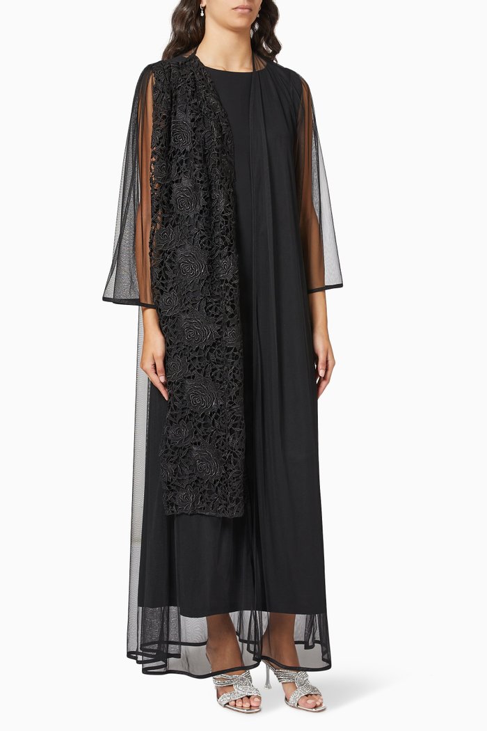 

Lace Panel Wedding Abaya, Black