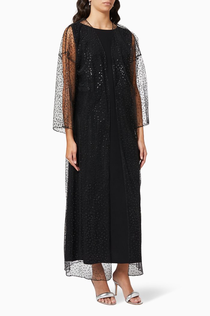 

Embellished Wedding Abaya in Tulle, Black
