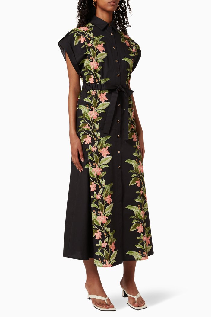 

Sanctuary Midi Shirtdress in Stretch Poplin, Black