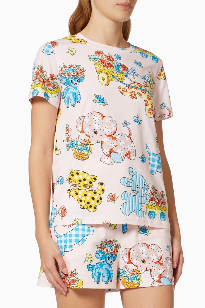 Printed T-shirt in Cotton Jersey, Pink