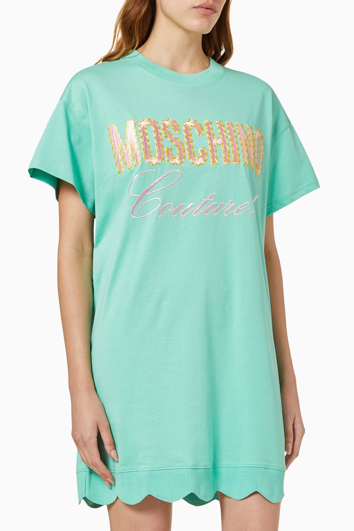 

Embroidered Logo T-shirt Dress in Cotton Jersey, Blue