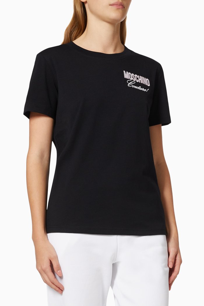 

Embroidered Logo T-shirt in Cotton Jersey, Black