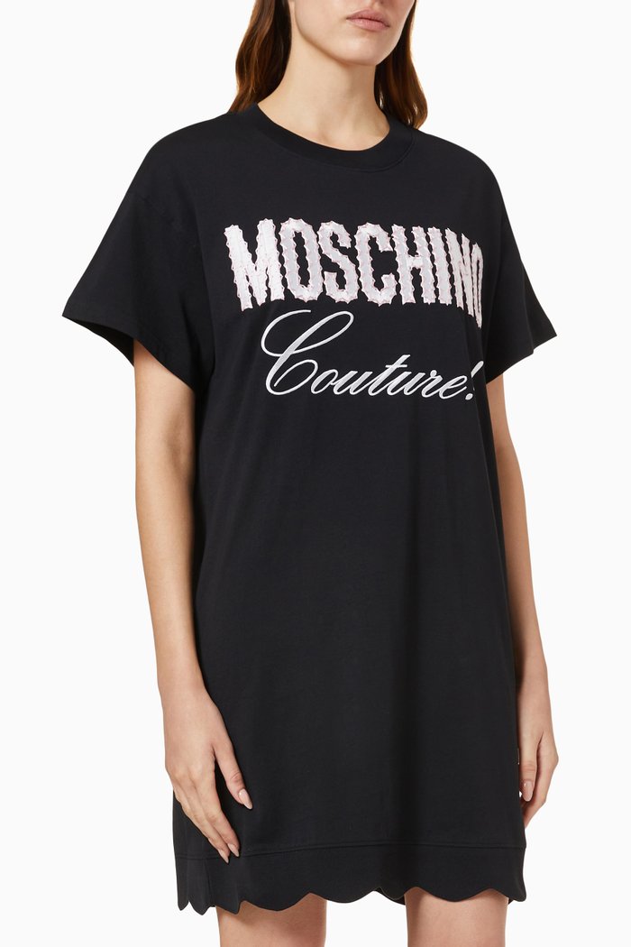 

Embroidered Logo T-shirt Dress in Cotton Jersey, Black