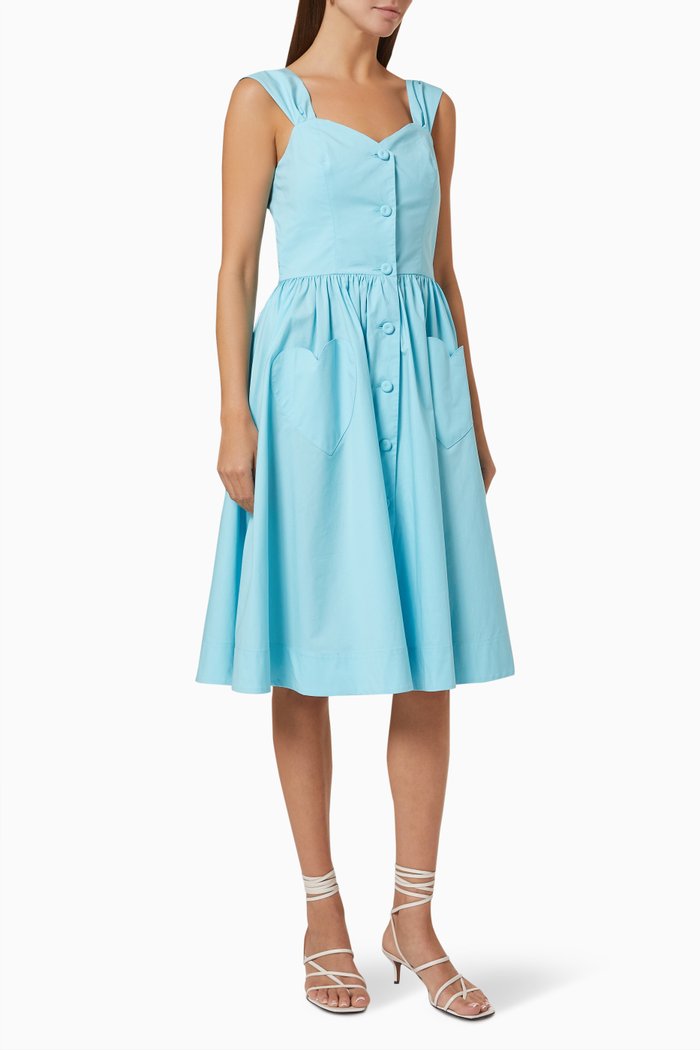 

Heart Pocket Dress in Cotton Poplin, Blue