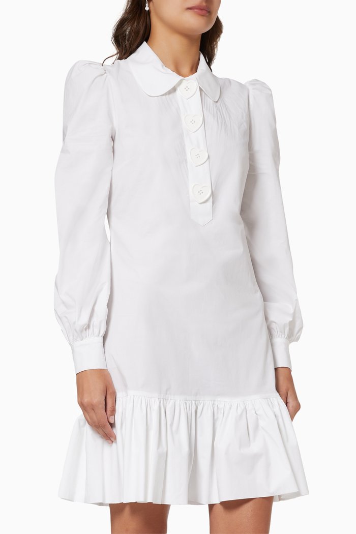 

Frilled Shirt Dress in Cotton, White
